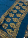 Teal Blue Pure Banarasi Handloom Khaddi Georgette Saree - Aura Benaras