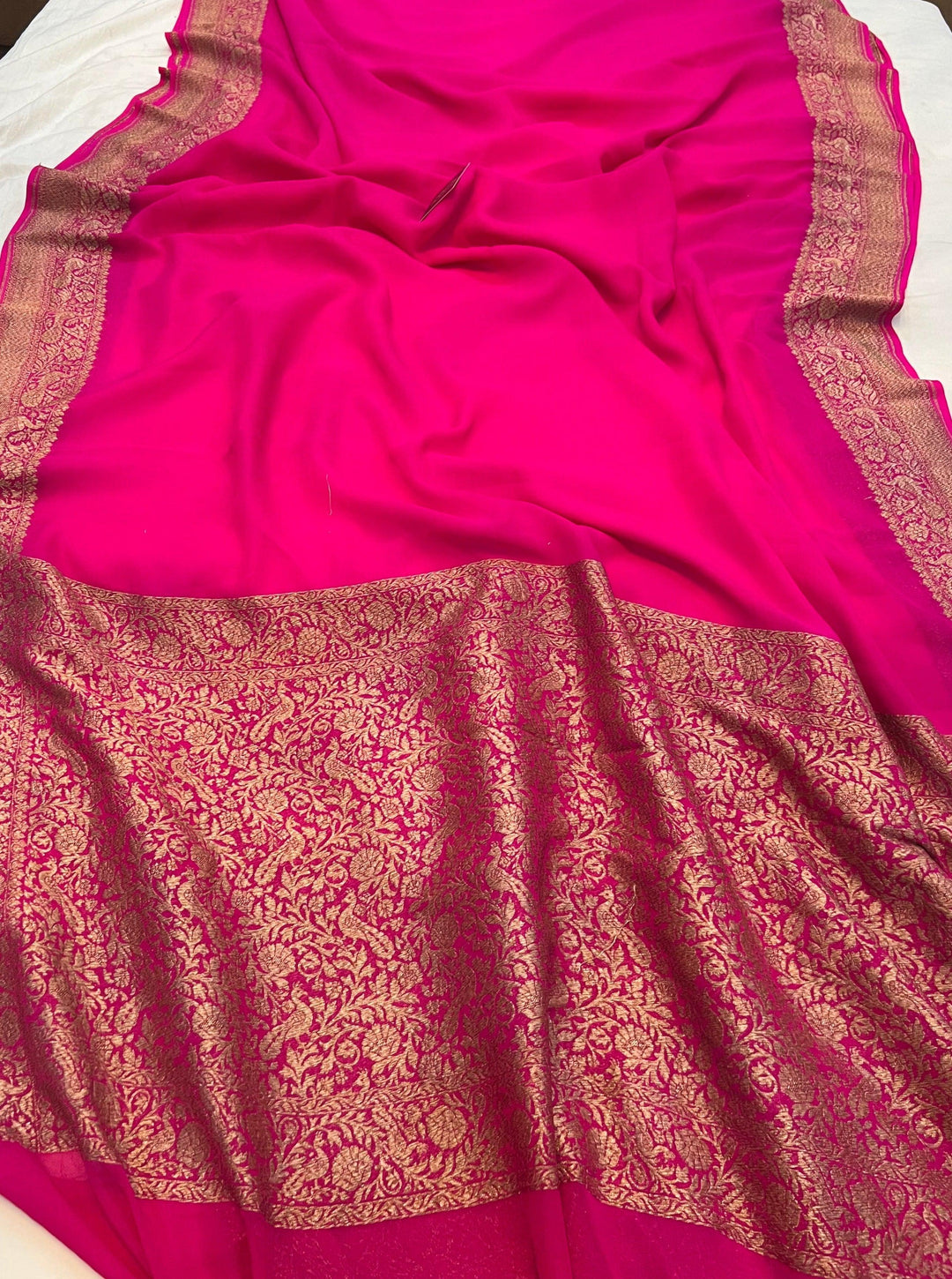 Rani Pink Pure Banarasi Khaddi Georgette Saree - Aura Benaras