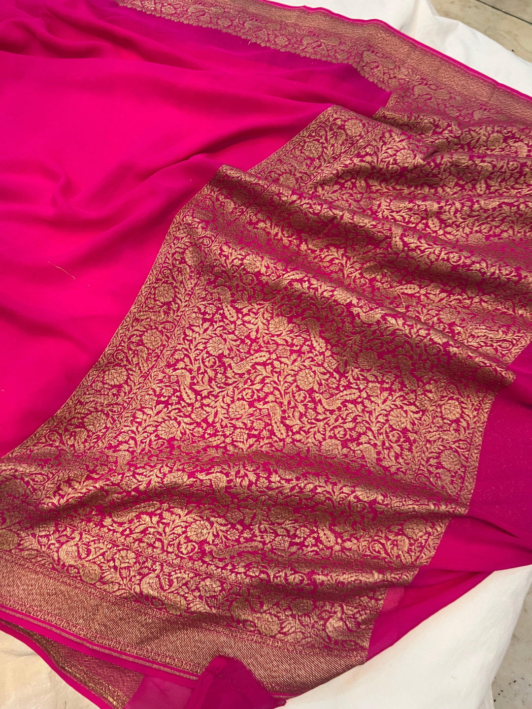 Rani Pink Pure Banarasi Khaddi Georgette Saree - Aura Benaras