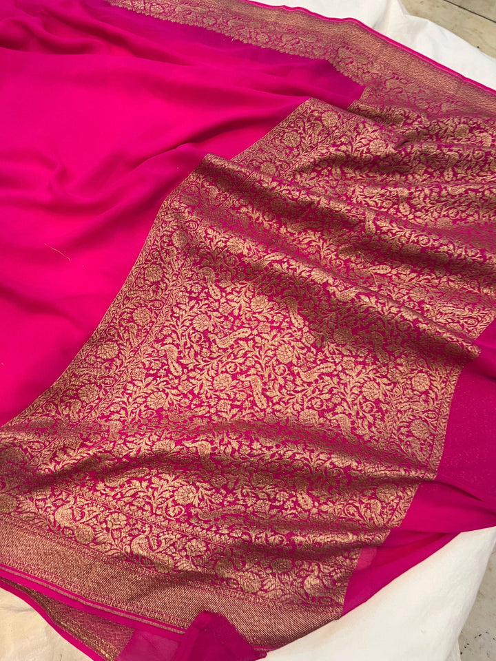 Rani Pink Pure Banarasi Khaddi Georgette Saree - Aura Benaras