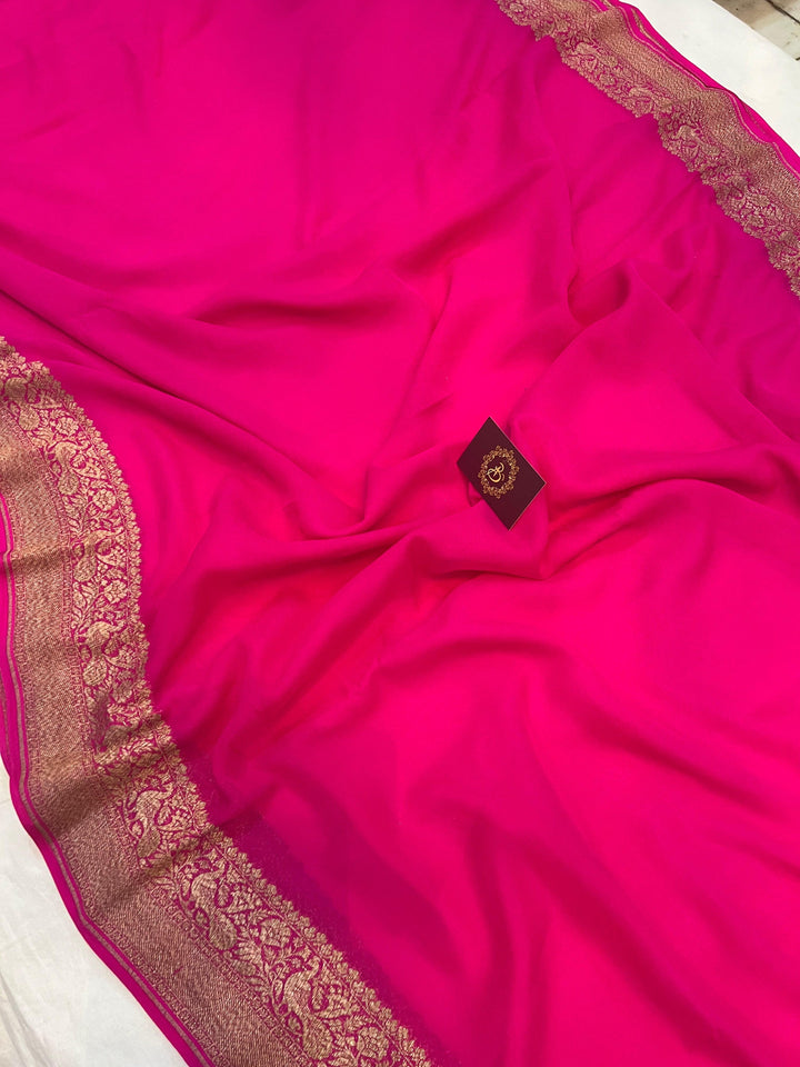 Rani Pink Pure Banarasi Khaddi Georgette Saree - Aura Benaras