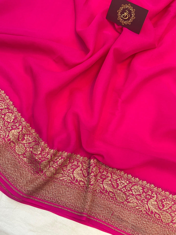 Rani Pink Pure Banarasi Khaddi Georgette Saree - Aura Benaras