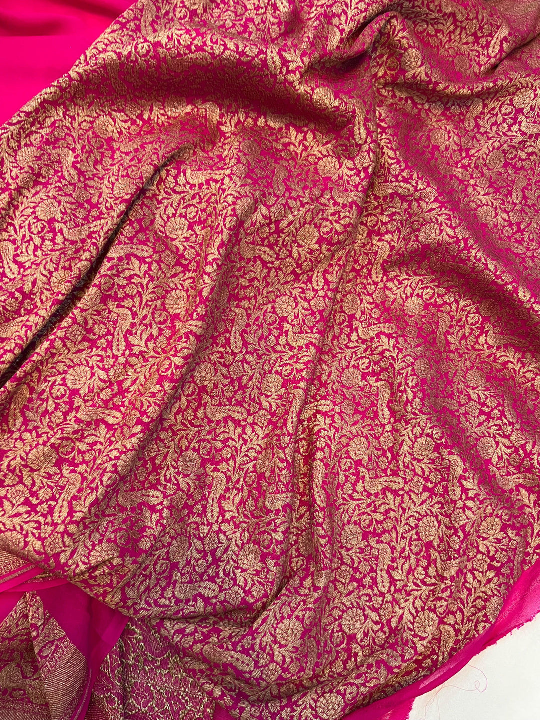 Rani Pink Pure Banarasi Khaddi Georgette Saree - Aura Benaras