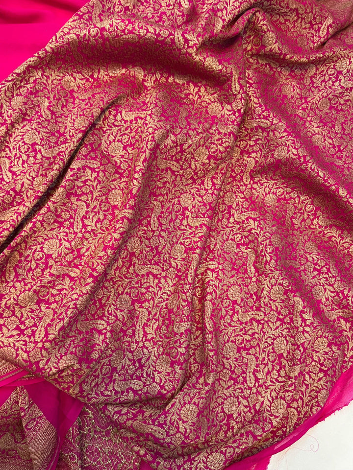 Rani Pink Pure Banarasi Khaddi Georgette Saree - Aura Benaras