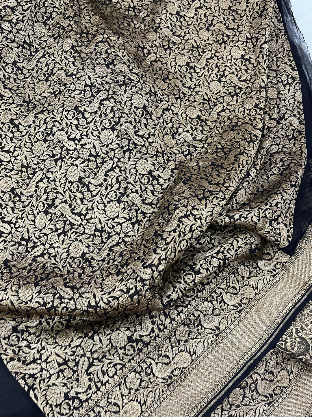 Black Pure Banarasi Khaddi Georgette Saree - Aura Benaras