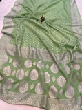 Pista Green Pure Banarasi Handloom Khaddi Georgette Saree - Aura Benaras