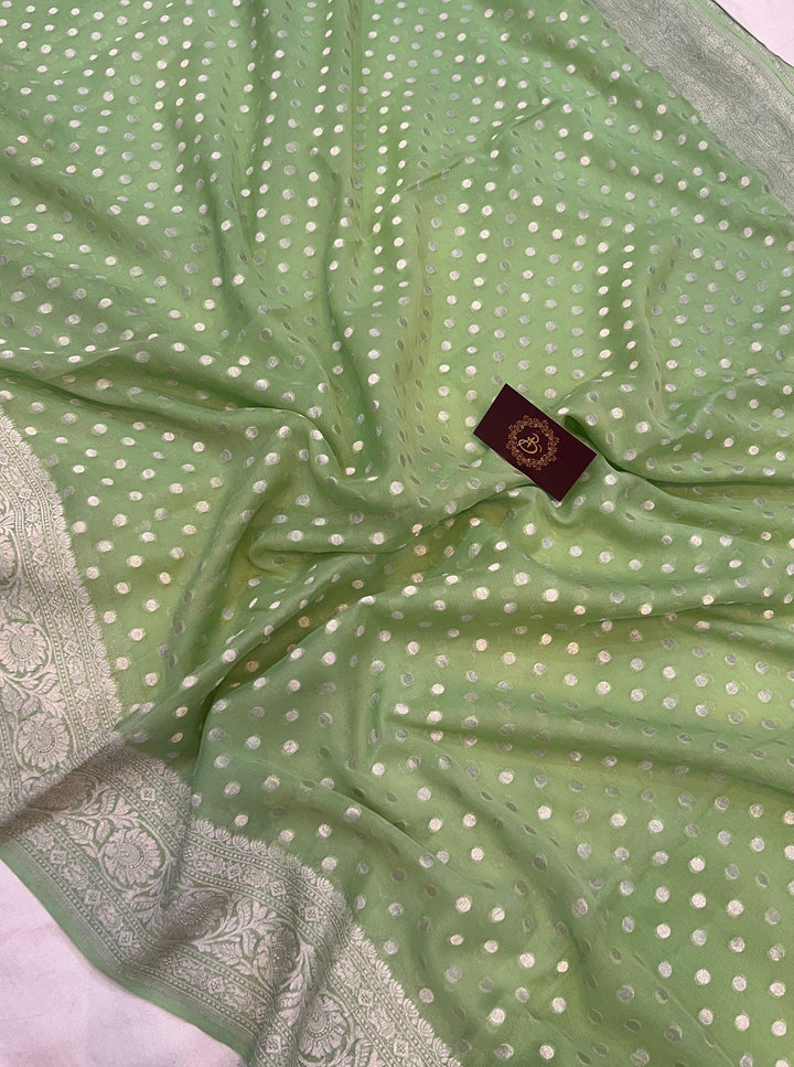 Pista Green Pure Banarasi Handloom Khaddi Georgette Saree - Aura Benaras