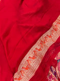 Red Banarasi Khaddi Georgette Saree - Aura Benaras