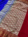 Royal Blue Banarasi Handloom Soft Silk Saree - Aura Benaras