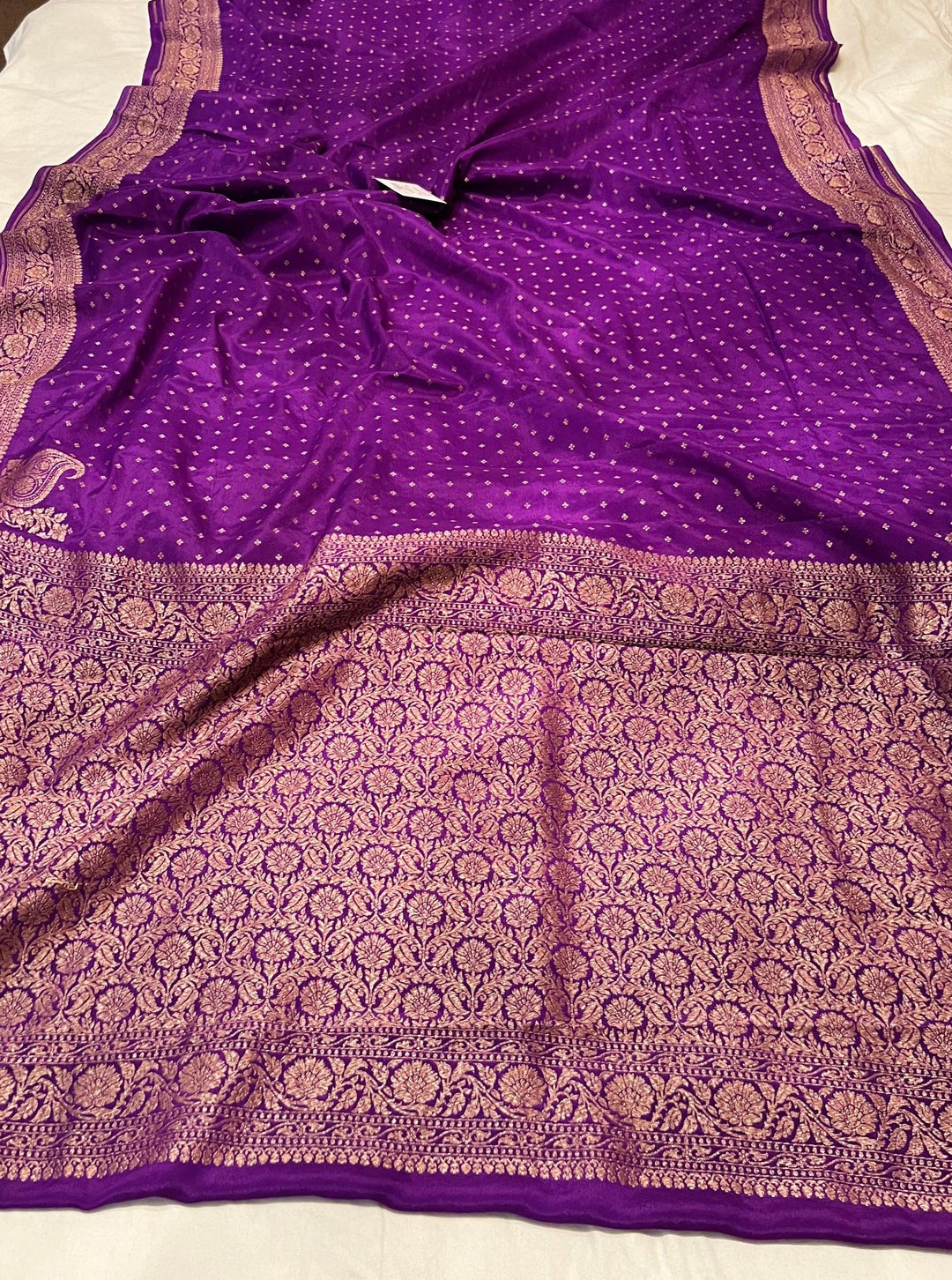 Purple Pure Banarasi Khaddi Crepe Silk Saree - Aura Benaras