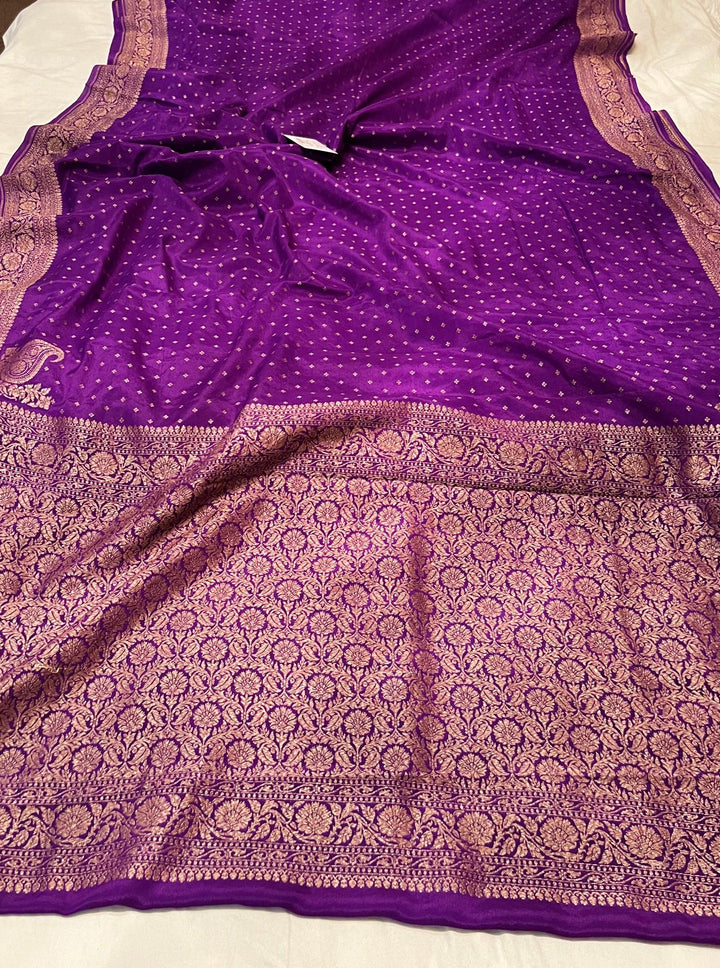 Purple Pure Banarasi Khaddi Crepe Silk Saree - Aura Benaras