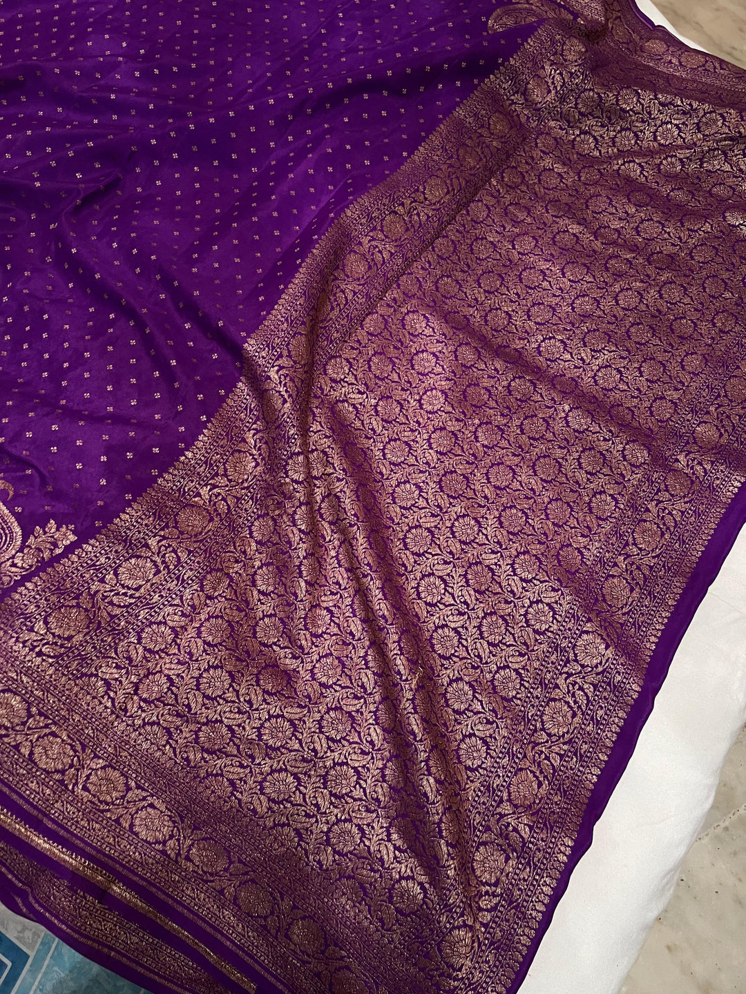 Purple Pure Banarasi Khaddi Crepe Silk Saree - Aura Benaras