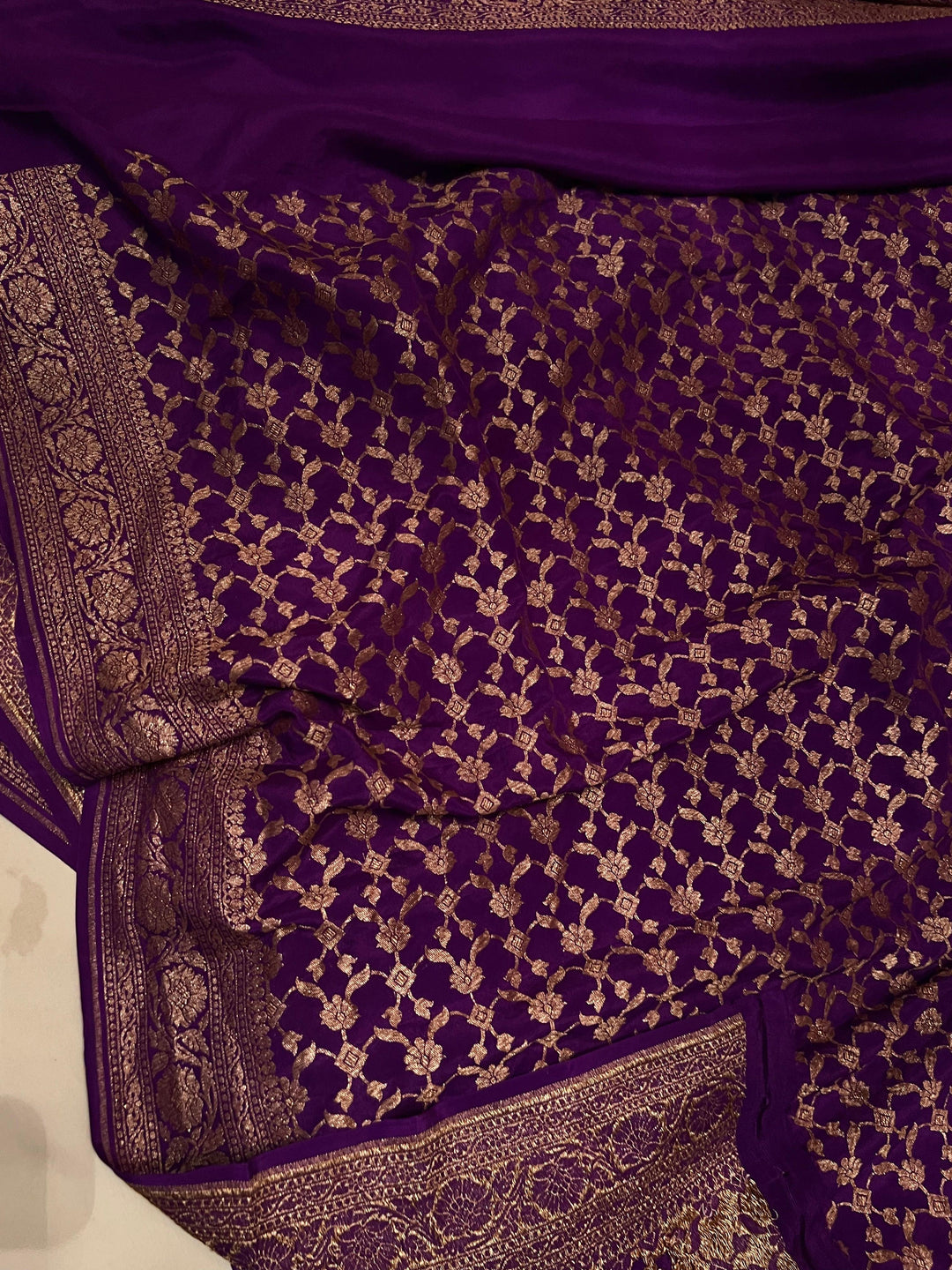 Purple Pure Banarasi Khaddi Crepe Silk Saree - Aura Benaras