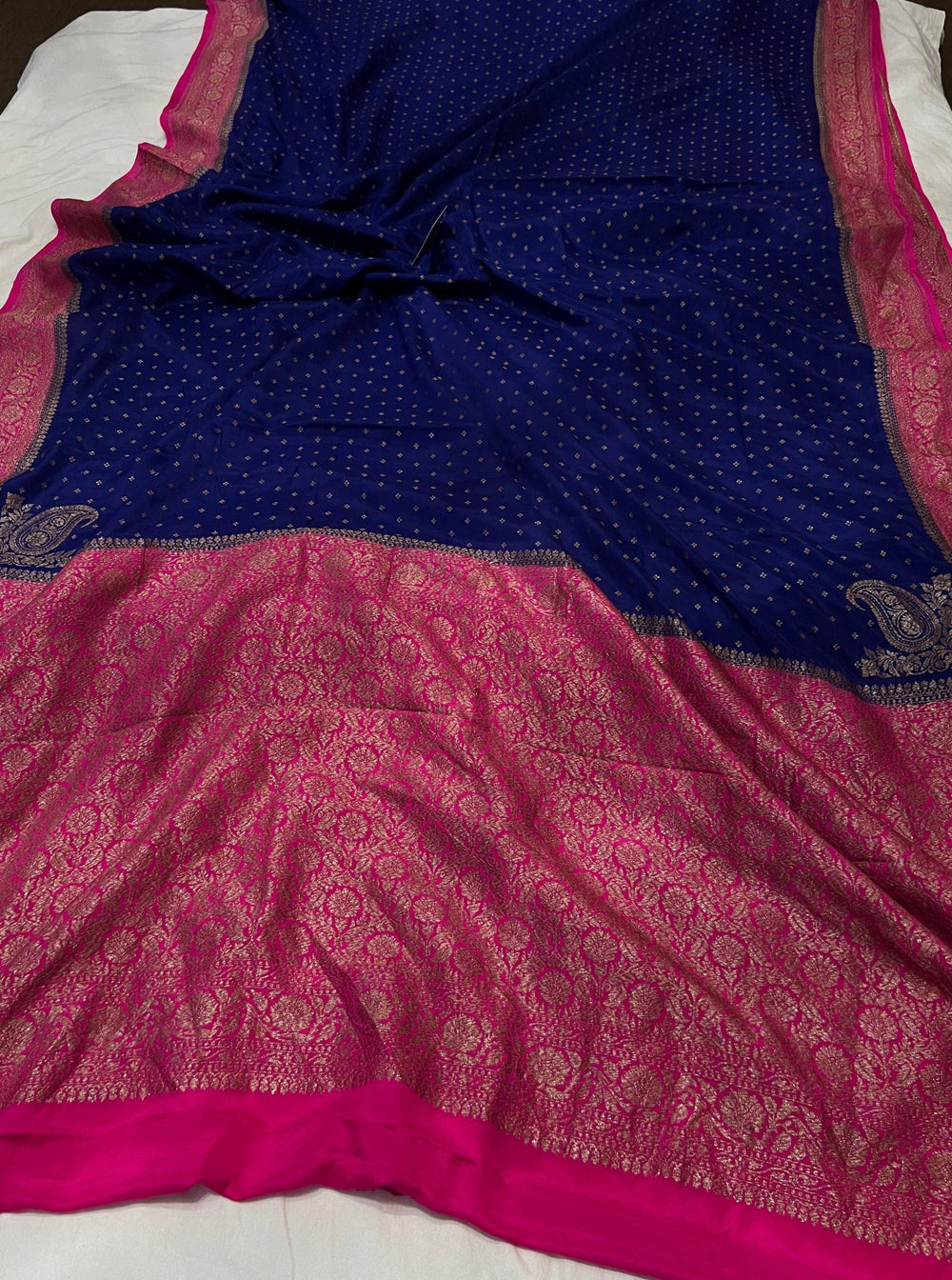 Royal Blue Pure Banarasi Khaddi Crepe Silk Saree - Aura Benaras