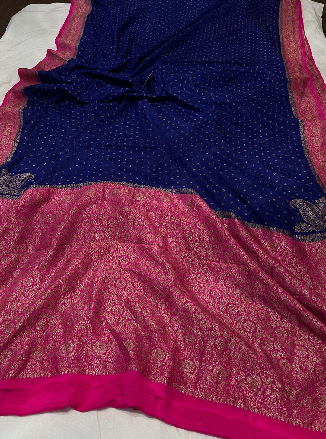 Royal Blue Pure Banarasi Khaddi Crepe Silk Saree - Aura Benaras