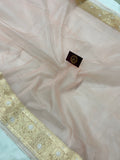 Pale Pink Banarasi Handloom Kora Silk Saree - Aura Benaras