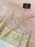 Pale Pink Banarasi Handloom Kora Silk Saree - Aura Benaras