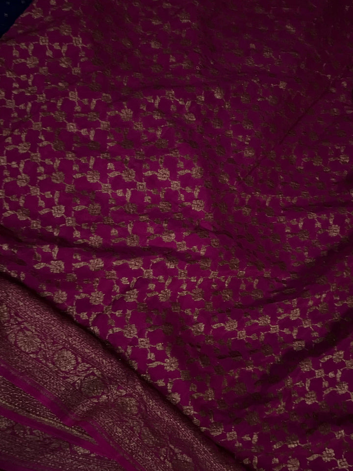 Royal Blue Pure Banarasi Khaddi Crepe Silk Saree - Aura Benaras