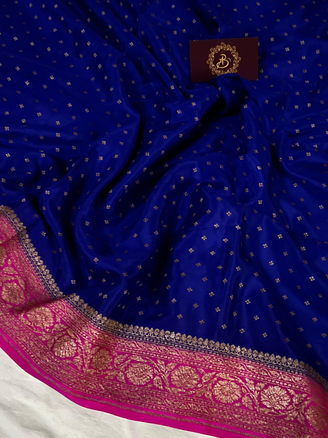 Royal Blue Pure Banarasi Khaddi Crepe Silk Saree - Aura Benaras