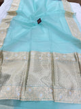 Pastel Blue Banarasi Handloom Kora Silk Saree - Aura Benaras