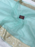 Pastel Blue Banarasi Handloom Kora Silk Saree - Aura Benaras