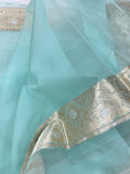 Pastel Blue Banarasi Handloom Kora Silk Saree - Aura Benaras