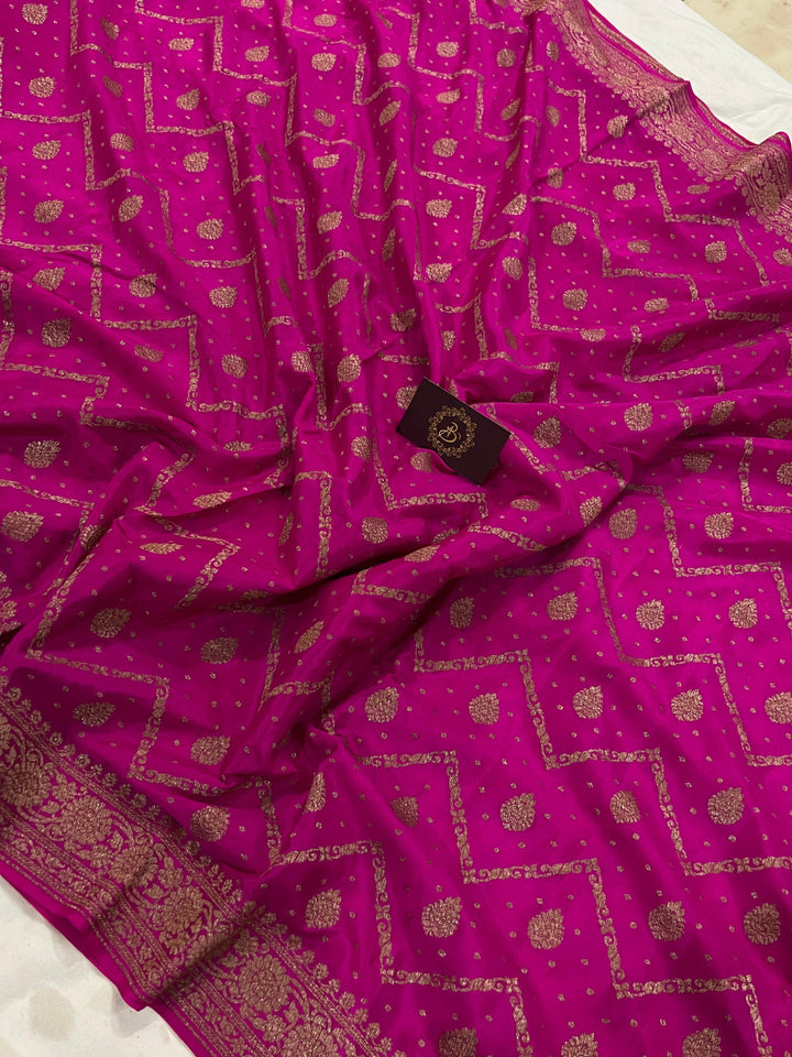 Rani Pink Pure Banarasi Khaddi Crepe Silk Saree - Aura Benaras