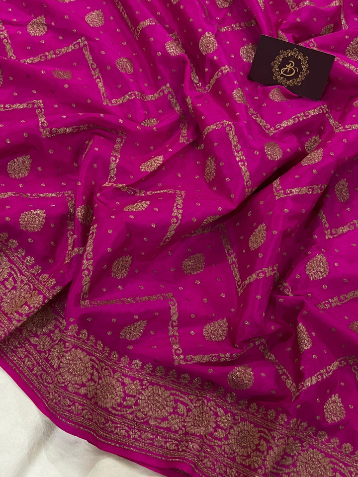Rani Pink Pure Banarasi Khaddi Crepe Silk Saree - Aura Benaras