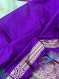 Pastel Blue Banarasi Handloom Kora Silk Saree - Aura Benaras