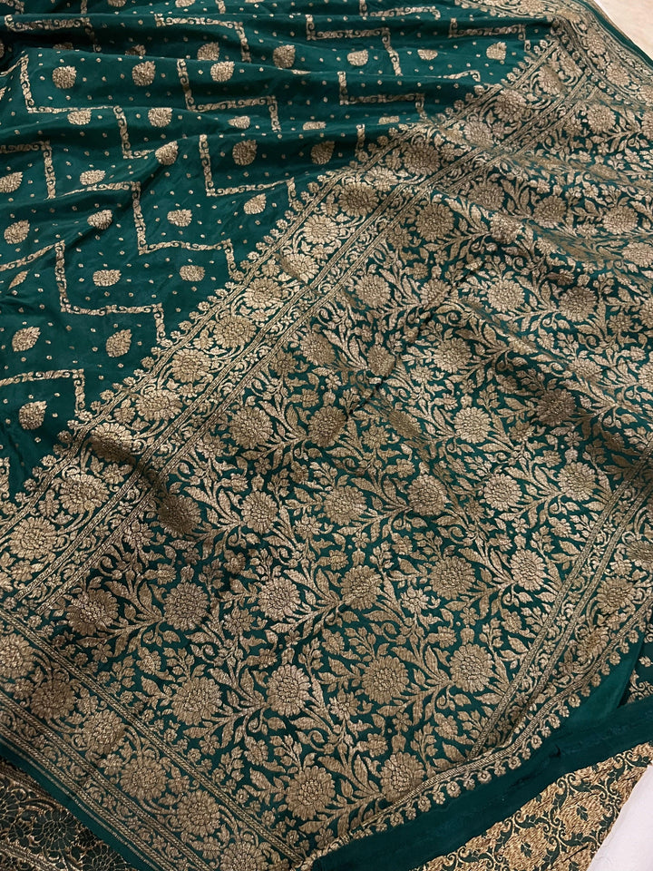 Bottle green Pure Banarasi Khaddi Crepe Silk Saree