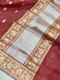 Onion Banarasi Handloom Kora Silk Saree - Aura Benaras