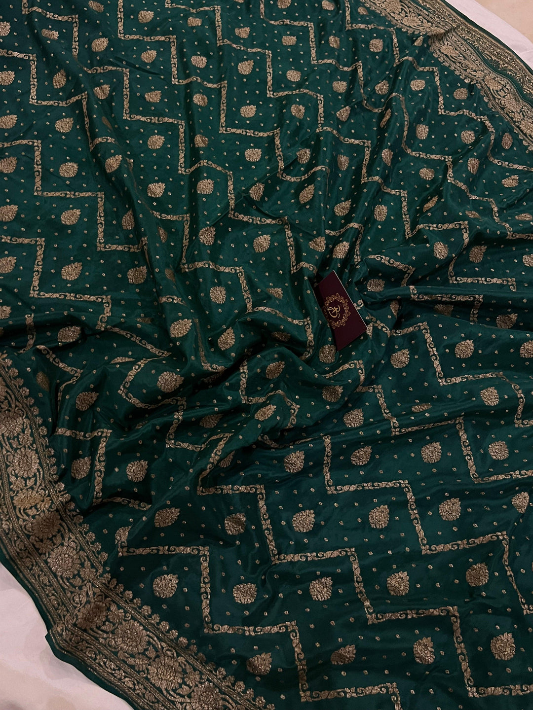 Bottle green Pure Banarasi Khaddi Crepe Silk Saree