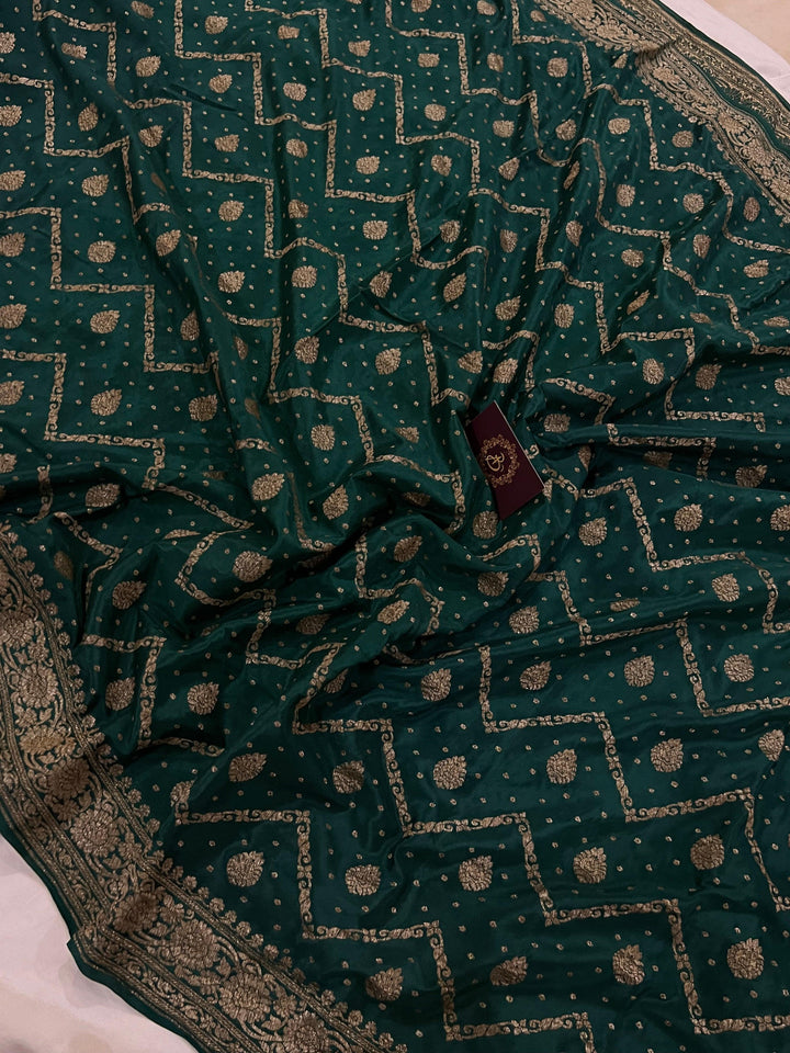 Bottle green Pure Banarasi Khaddi Crepe Silk Saree