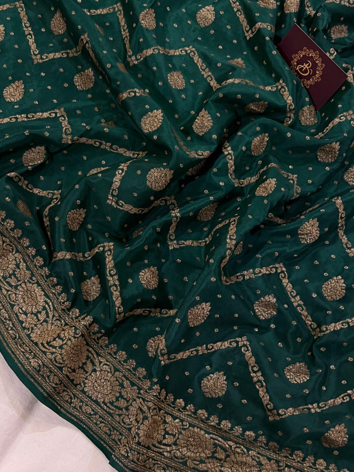 Bottle green Pure Banarasi Khaddi Crepe Silk Saree