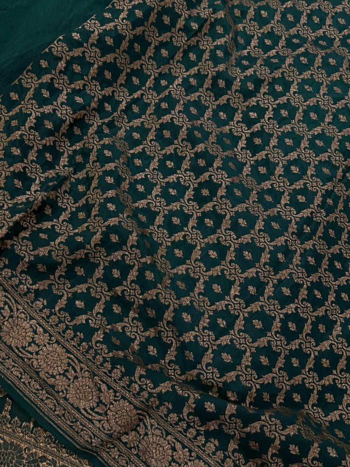Bottle green Pure Banarasi Khaddi Crepe Silk Saree