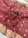 Onion Banarasi Handloom Kora Silk Saree - Aura Benaras