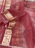 Onion Banarasi Handloom Kora Silk Saree - Aura Benaras