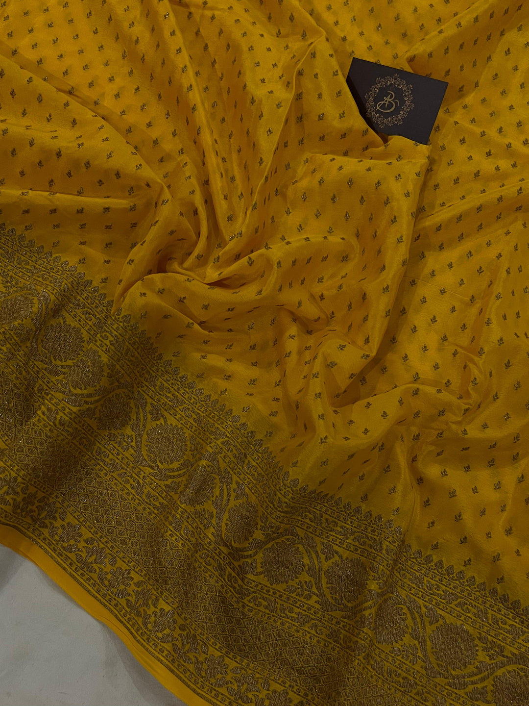Yellow Pure Banarasi Khaddi Crepe Silk Saree - Aura Benaras
