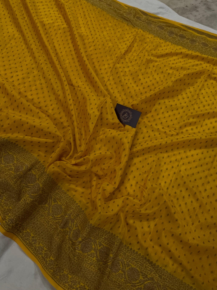 Yellow Pure Banarasi Khaddi Crepe Silk Saree - Aura Benaras