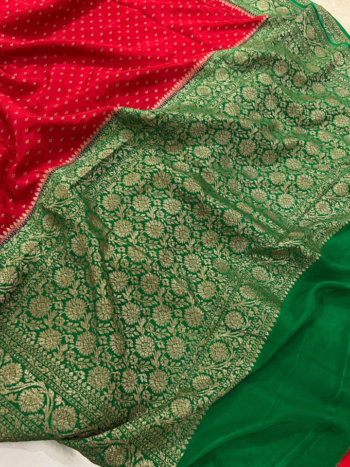 Red Pure Banarasi Khaddi Crepe Silk Saree - Aura Benaras