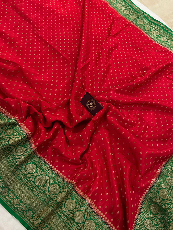 Red Pure Banarasi Khaddi Crepe Silk Saree - Aura Benaras