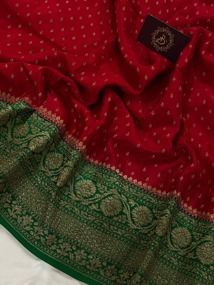 Red Pure Banarasi Khaddi Crepe Silk Saree - Aura Benaras