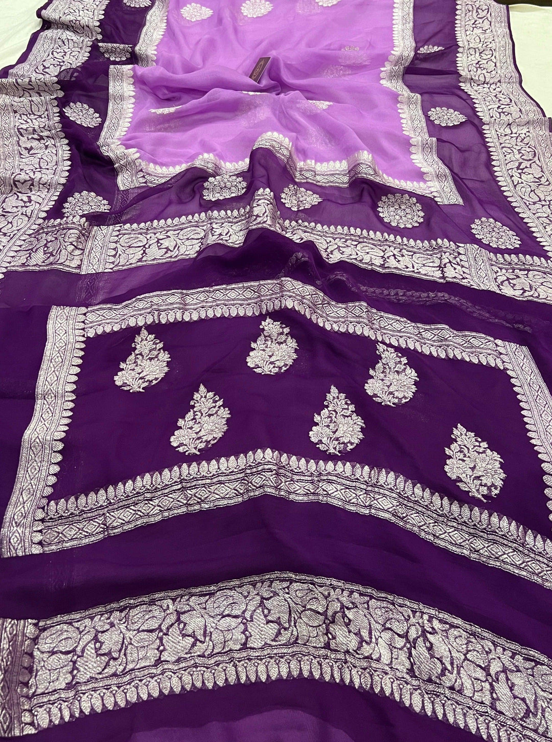Lilac Buta Banarasi Khaddi Chiffon Georgette Saree - Aura Benaras