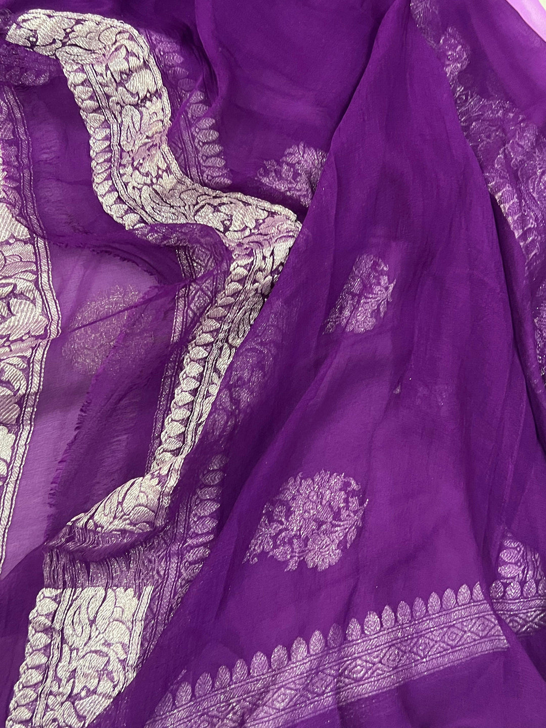 Lilac Buta Banarasi Khaddi Chiffon Georgette Saree - Aura Benaras