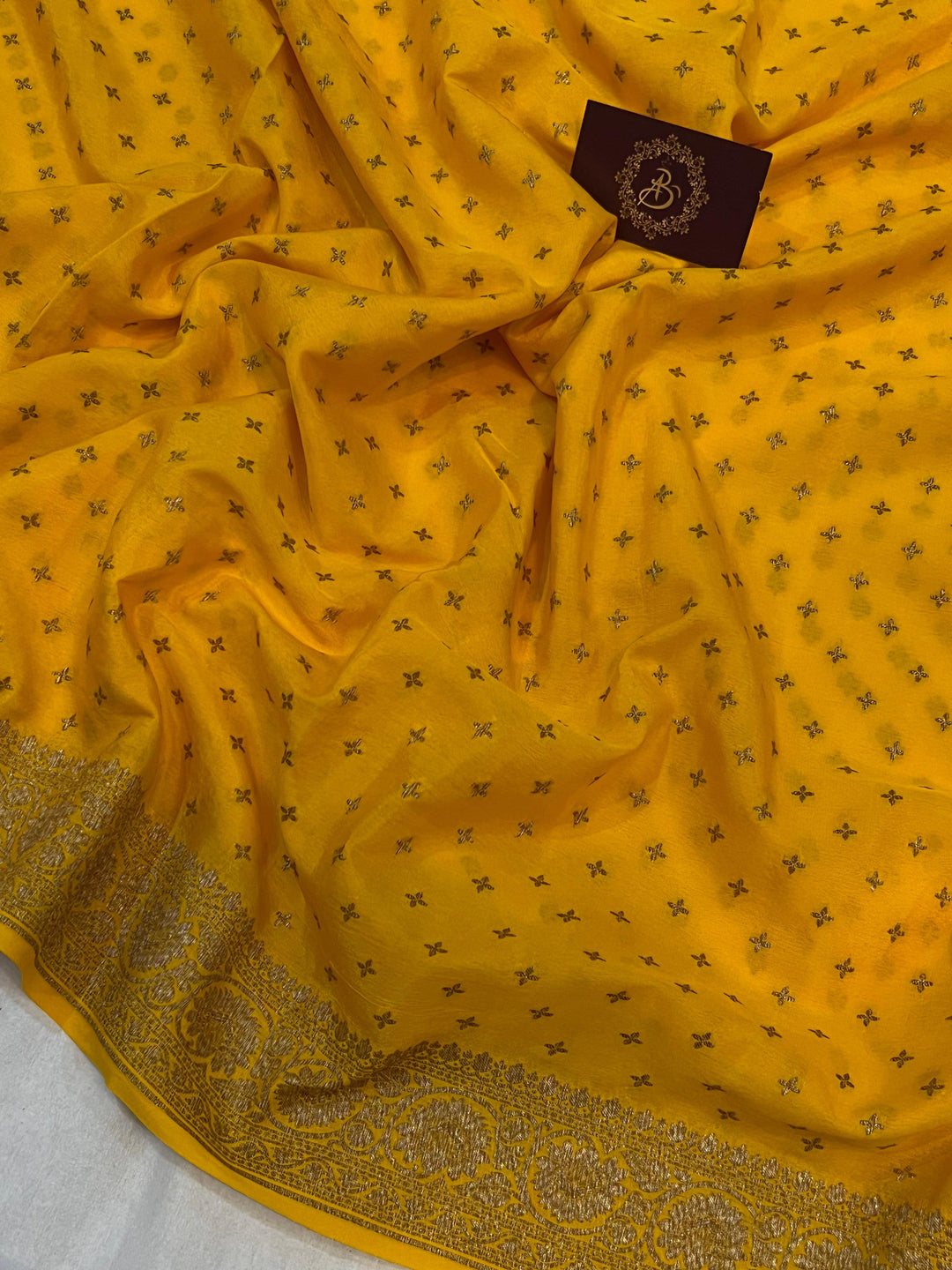 Yellow Pure Banarasi Khaddi Crepe Silk Saree - Aura Benaras
