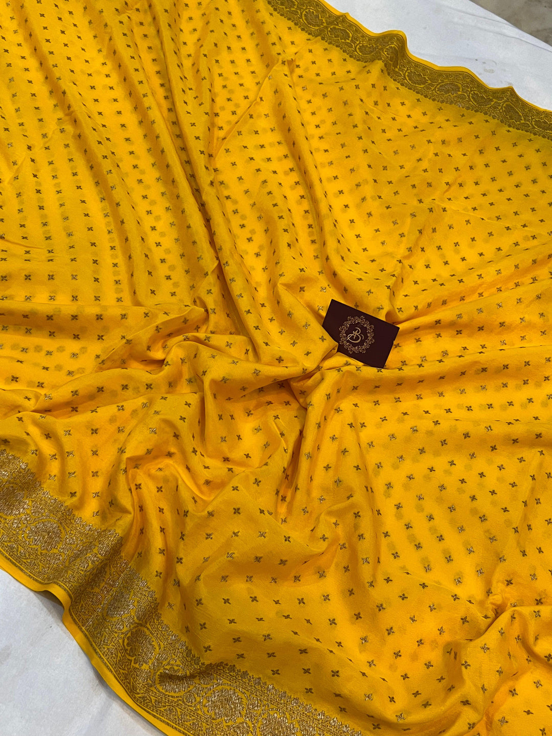 Yellow Pure Banarasi Khaddi Crepe Silk Saree - Aura Benaras