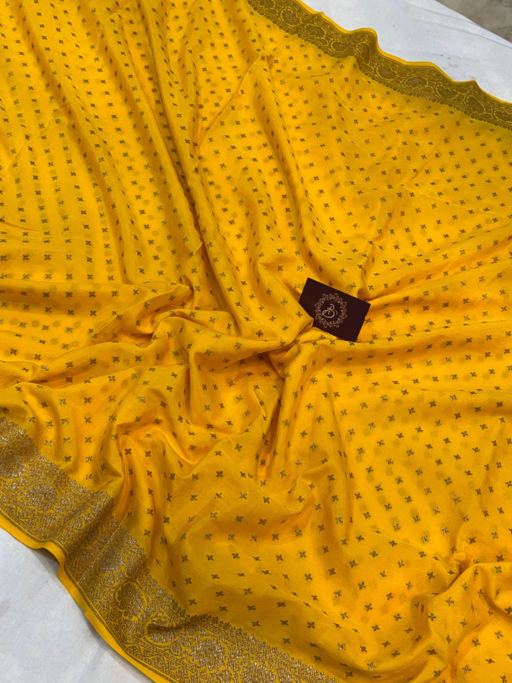 Yellow Pure Banarasi Khaddi Crepe Silk Saree - Aura Benaras