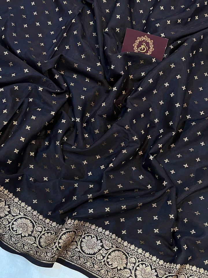 Black Pure Banarasi Khaddi Crepe Silk Saree - Aura Benaras