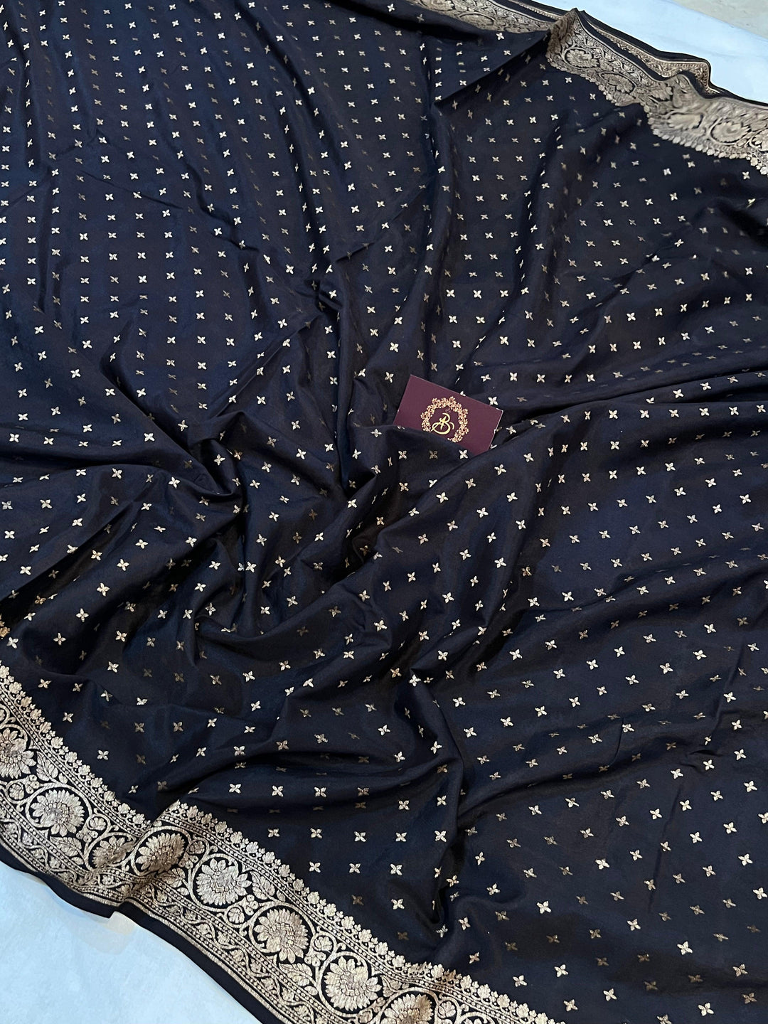 Black Pure Banarasi Khaddi Crepe Silk Saree - Aura Benaras