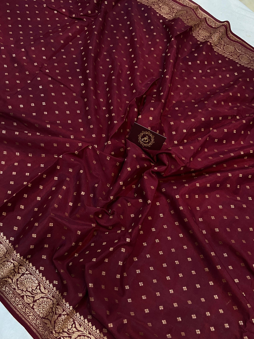 Maroon Pure Banarasi Khaddi Crepe Silk Saree - Aura Benaras